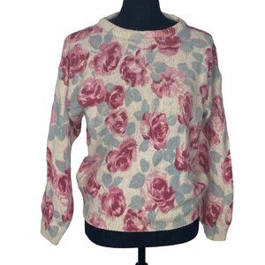 Vtg MEMPHIS JONES Women Silk Angora Lamb Blend Sweater Pullover Sz M Pink 8-12